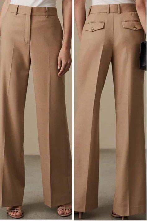 Dress Pants Wide Leg, Women's Fashion Trousers, Formal Pants Design Women, Woman Trousers Outfits, Comfortable Trousers Women, Tailored Wide Leg Trousers, Where To Buy Trousers, Women’s Trousers, Women’s Slacks