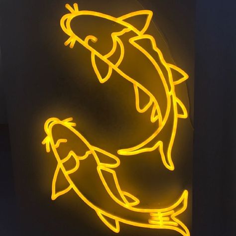 Yellow Neon Sign, Custom Neon Lights, Golden Fish, Custom Neon, Decor Office, Neon Lights, Led Neon, Neon Sign, Neon Signs