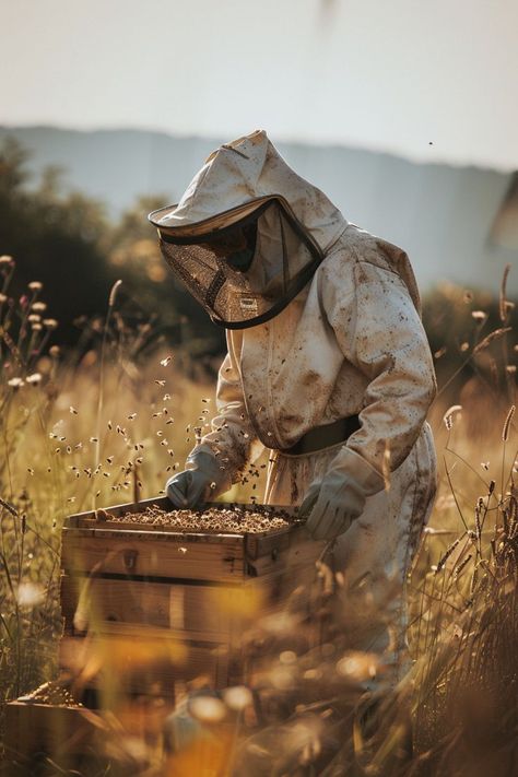 Ready for a beekeeping revolution? Our state-of-the-art suits combine the latest technology with user-friendly design, providing beekeepers with the ultimate in safety and functionality. See how these futuristic suits are transforming the beekeeping experience. Beekeeper Aesthetic, Beekeeper Art, Bee Farming, Bee Cottage, Beekeeping Suit, The Beekeeper, Working Bee, Different Types Of Animals, Indigenous Knowledge