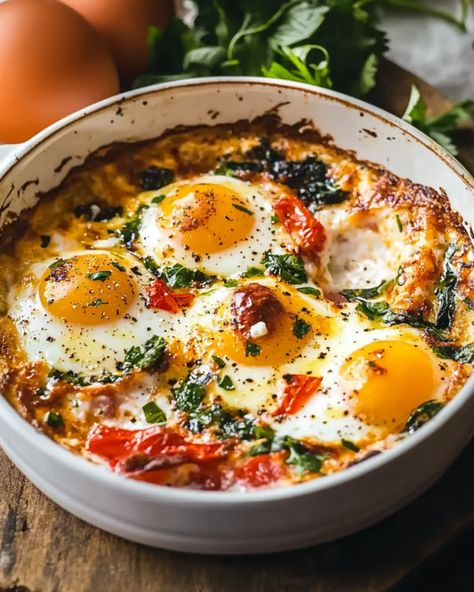 Baked Feta Eggs - recipestasteful Baked Eggs And Feta, Egg Feta Breakfast, Egg And Feta Recipes, Feta And Tomato Bake, Feta Eggs, Scratch Cooking, Pancakes And Bacon, Baked Feta, Feta Recipes