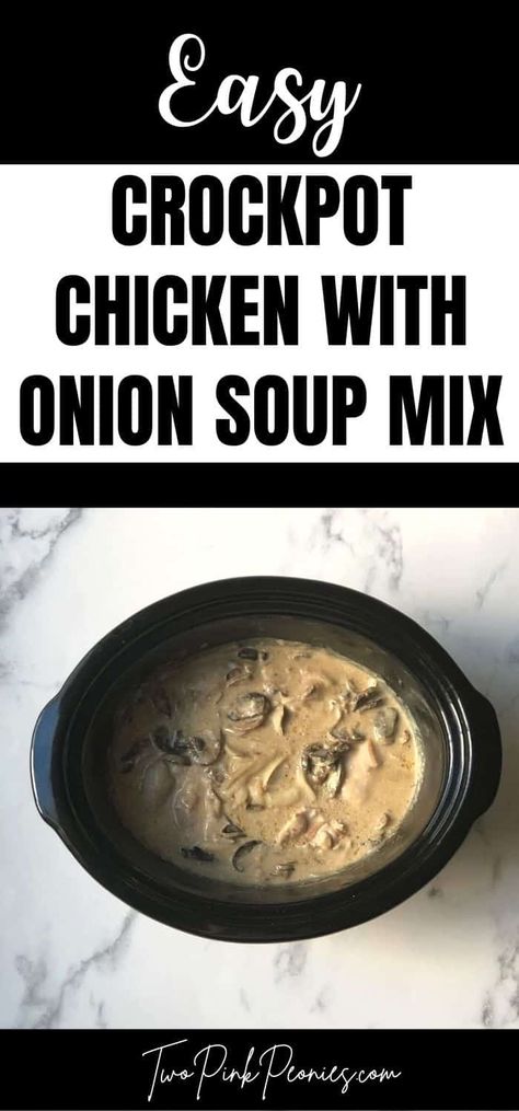 Crockpot Chicken with Onion Soup Mix {super easy recipe} Recipes With Onion Soup Mix, Chicken Onion Soup, Chicken Onion Soup Mix Recipe, Onion Soup Crockpot, Lipton Onion Soup Recipes, Onion Soup Mix Recipe, Cream Of Onion Soup, Chicken Soup Crockpot, Chicken Breast Crockpot Recipes