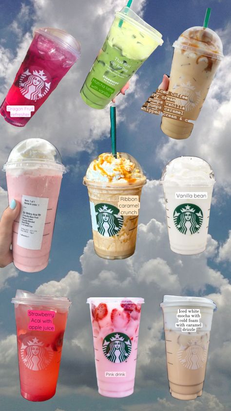 #starbucksaesthetic #starbucksdrinks #starbucks #starbuckslovers #starbucksandchill Starbucks Names Of Drinks, Starbucks Drinks Uk, Starbucks Drinks Names, Starbucks Food Breakfast, Bebida Starbucks, Starbucks Juice, Caramel Protein Shake, Golden Caramel Highlights, Caramel Cakes