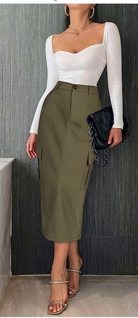 Women Pencil Skirt, Maxi Cargo Skirt, Cargo Skirts, Skirt Cargo, Italian Chic, Skirt Y2k, Long Skirts For Women, Womens Pencil Skirts, Long Skirts