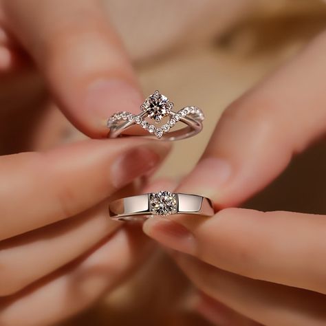 Delicate Bridal Jewelry, Couple Ring Design, Luxury Couple, Engagement Rings Couple, Romantic Rings, Romantic Jewellery, Rhinestone Ring, Zircon Ring, Fashion Ring