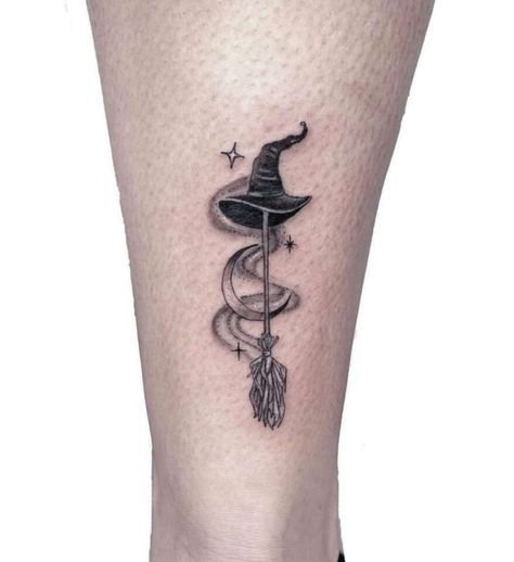 6 Witch Tattoo Ideas – Self Tattoo Witch Hat Tattoo Design, Wicked Musical Tattoo, Crystal Ball Tattoo, Wicca Tattoo, Home Staging Ideas, Boho Plants, Hp Tattoo, Black Cat Tattoos, Staging Ideas