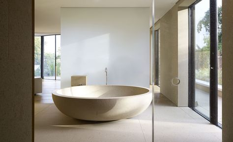 London-based architect Claudio Silvestrin has the minimalist approach down to a T, and his latest residential office – a single-family house in the area of Hampstead Village, in the British capital’s north-west – is a case in point. Cannon Lane H... Claudio Silvestrin, Latest House Designs, Minimalist Architecture, Modern Bathroom Design, Cheap Home Decor, Luxury Bathroom, 인테리어 디자인, Bathroom Interior, Modern Bathroom