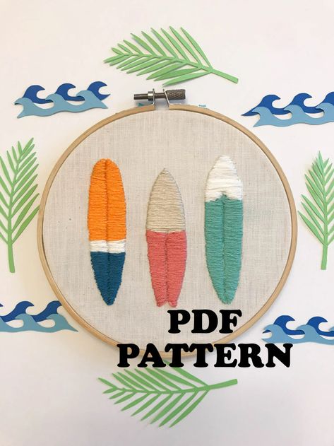 Surf Boards Embroidery Pattern PDF Digital Download Hoop Art | Etsy Tropical Homes, Surf Boards, Textiles Projects, Stitch Guide, Embroidery Tshirt, Beach Homes, Embroidery Patterns Free, Sewing Embroidery Designs, Diy Crochet Projects