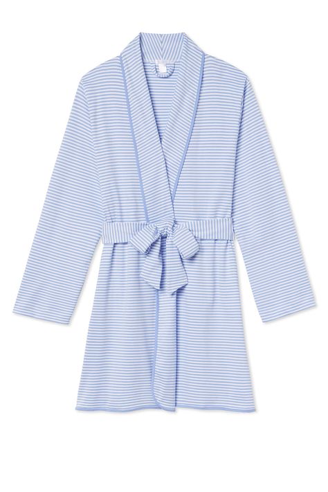 Pima Short Robe in Hydrangea Cute Robes, Coastal Outfits, Sweater Lounge Set, Random Wishlist, Lake Pajamas, Shower Essentials, Mom Clothes, Silk Pjs, Cute Pajama Sets