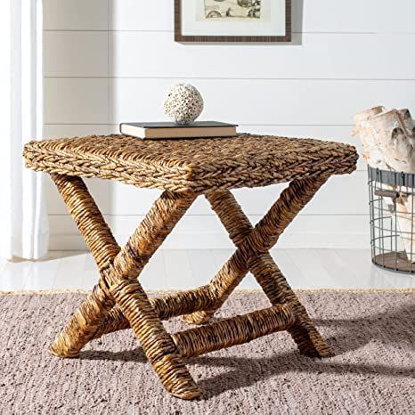 Safavieh Home Collection Manor Wicker Bench, Natural Bench Design, Safavieh Furniture, X Bench, Rattan Side Table, Small Bed, Island Decor, Bed Bench, Bench Designs, Wood End Tables