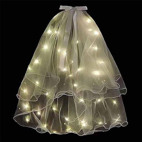 Amazon.com: JONKY 2 Tier Led Bride Wedding Veil White Light up Pencil Edge Bridal Veils with Hair Clip Glowing Party Club Statement Headpieces for Women(Warm) : Clothing, Shoes & Jewelry Bachelorette Party Accessories, Bride Veil, Bridal Headwear, Wedding Bridal Veils, Led Shop Lights, Bridal Veils, Make Color, Wedding Veil, Bridal Veil