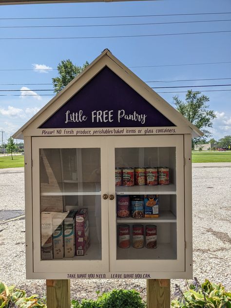 Little Free Pantry, Free Pantry, Produce Stand, Community Volunteering, Metal Tub, Double Glass Doors, Village Photos, Church Nursery, Metal Filing Cabinet