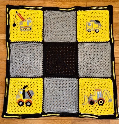 Trucks! Crochet baby blanket #construction #trucks #crochet #babyshowergifts Construction Crochet Blanket, Crochet Blanket Boy, Crochet For Children, Concrete Truck, Construction Trucks, Custom Baby Blanket, Crochet Baby Blankets, Crochet Fun, Boy Blankets