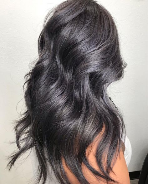 Gunmetal Hair Color, Dark Ash Hair Color, Beautiful Hairstyles For Long Hair, Dark Grey Hair Color, Smokey Hair, Most Beautiful Hairstyles, Charcoal Hair, Dark Grey Hair, Ashy Hair