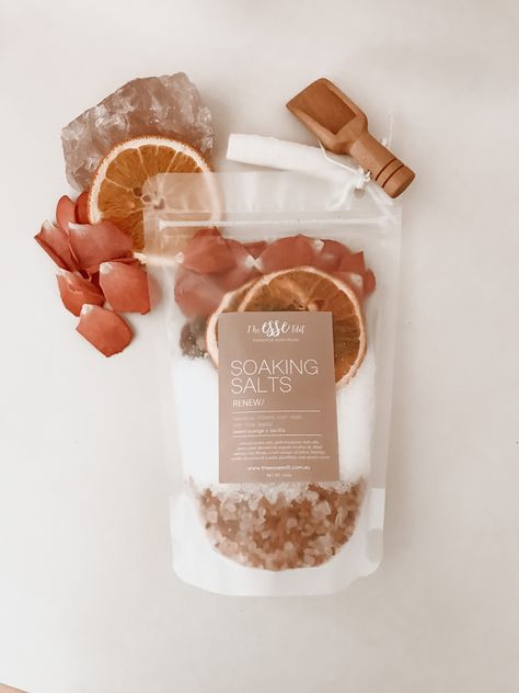 Bath Soak Aesthetic, Bath Soak Packaging, Bath Salt Product Photography, Bath Salts Photography, Luxury Bath Salts, Bath Salts Aesthetic, Bath Salt Packaging Ideas, Bath Products Aesthetic, Spa Ideas Business