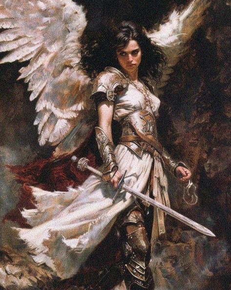 Retro dark fantasy angel warrior. #midjourney #midjourneyart #fantasy #darkfantasy #dnd #dungeonsanddragons #retro #gaming #eoman #beautiful #l4l #f4f Warrior Angel Aesthetic, Dnd Angel Character Art, Angels Fantasy Art, Dark Ages Art, Fallen Aasimar Female, Dnd Photoshoot, Monster Ideas Character Design, Fantasy Angel Art, Female Angel Warrior