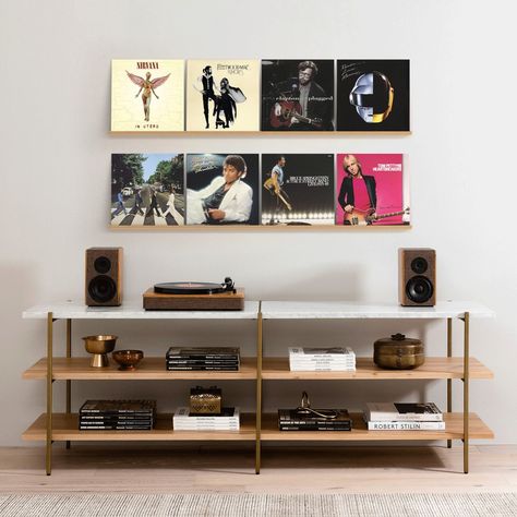 Well Made: Framing Made Simple & Affordable Vinyl Records Shelf, Vinyl Corner Aesthetic, Record And Book Shelf, Floating Vinyl Record Shelf, Book And Vinyl Shelf, Vinyl Shelf Ideas, Vinyl Home Decor Ideas, Vinyl Display Shelf, Vinyl Corner Ideas