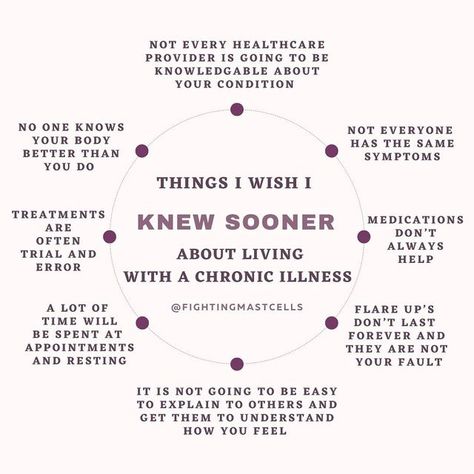 Lexie | Chronic Illness Advocate on Instagram: "Things I wish I knew sooner about living with a chronic illness 💜 Having a chronic illness is nowhere close to being easy, it is a daily battle that seems to never end. When I first got diagnosed with my first illness, I didn’t know what laid ahead of me and most people don’t. A diagnosis of a chronic condition is the beginning of a long journey! 👣 I never expected to have to change the way I live my life every and I most definitely didn’t expe Dysautonomia Awareness, Chronic Pain Awareness, Mast Cell Activation Syndrome, Live My Life, Chronic Migraines, Trial And Error, Long Journey, Chronic Condition, Invisible Illness