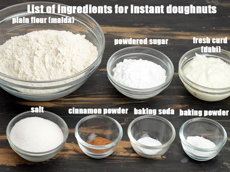 Instant Eggless Doughnuts, No Yeast recipe Homemade Doughnut Recipe Easy No Yeast, Quick Doughnut Recipe, Doughnut Recipe Without Yeast, Eggless Doughnut Recipe, Donut Recipe Without Yeast, Eggless Donut Recipe, Chocolate Doughnuts Recipe, Cake Doughnuts Recipe, Homemade Doughnut Recipe