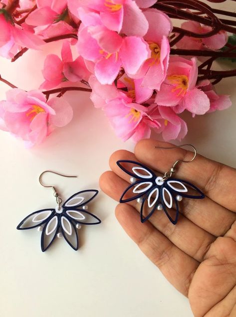 Buy Blue Statement Flower Earrings, Quilling Jewelry, 1st Anniversary Gift for Girlfriend, Paper Quilled Earrings, 30th Birthday Gift for Her Online in India - Etsy Earrings Quilling, Anniversary Gift For Girlfriend, Paper Quilling Earrings, Quilled Earrings, Bridesmaid Gifts Unique, White Flower Earring, Paper Quilling Jewelry, Bridesmaid Gifts Earrings, Quilled Jewellery