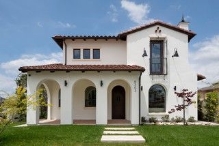 Paint Color Mediterranean Exterior - Photos & Ideas | Houzz Santa Barbara Style Homes, Mediterranean Exterior Homes, Art Hallway, Industrial Crafts, Romantic Industrial, Mediterranean Exterior, Bathroom Contemporary, Minimalist Farmhouse, Scandinavian Inspiration