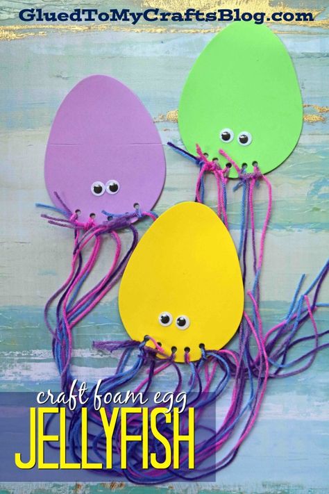 #gluedtomycrafts Craft Foam Egg Shape Turned Jellyfish - Kid Craft Idea For Spring Egg Jellyfish, Jellyfish Kids, Kanban Crafts, Summer Preschool Crafts, Fourth Of July Crafts For Kids, Summer Kid, Jellyfish Craft, Craft Foam, Spring Crafts For Kids