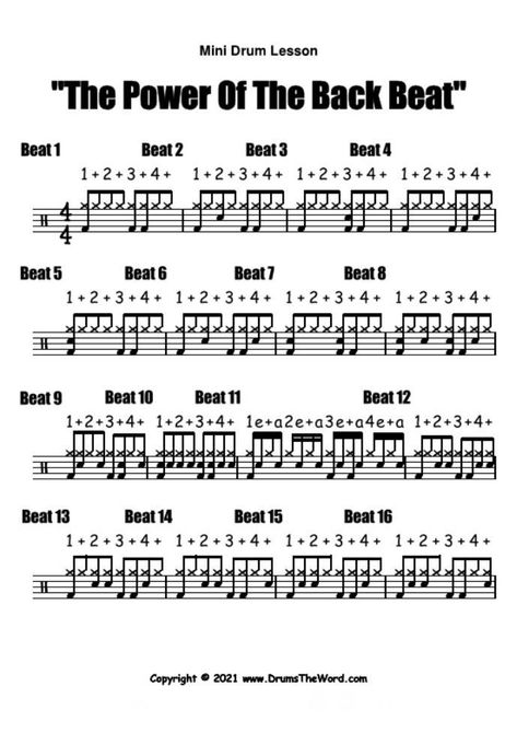 ★ Power Of The Backbeat ★ FREE Beginner Video Drum Lesson | How To Play DRUM BEATS Sheet Music Tattoo, Drum Rudiments, Learn Drums, Drum Tuning, Drum Beats, Trumpet Sheet Music, Drum Patterns, Drums Sheet, Saxophone Sheet Music