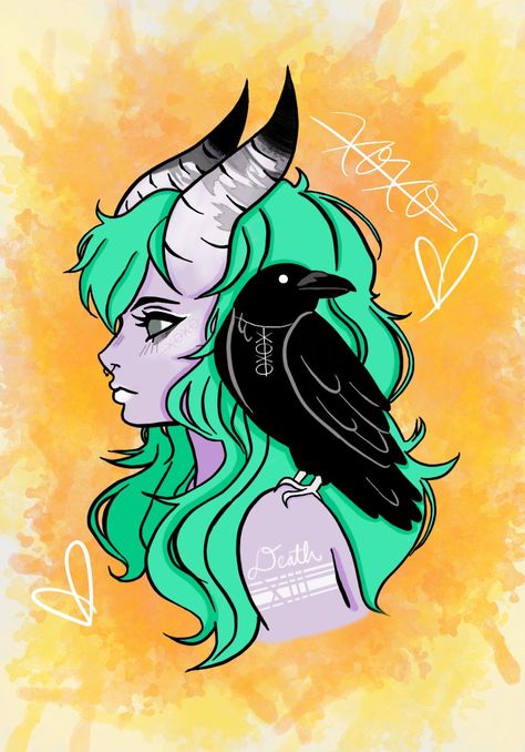 Demon Horns, Digital Character, Crow Art, Female Character Inspiration, Demon Girl, Original Characters, Female Character, Side Profile, Gothic Art