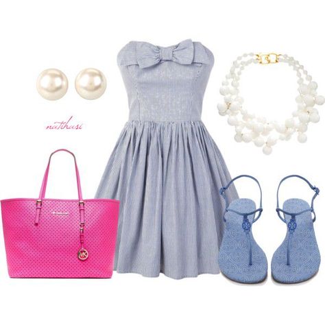 Outfits Polyvore Casual, Yellow Dress Outfit, Blue Dress Outfits, Preppy Mode, Adrette Outfits, White Dress Outfit, Outfit Polyvore, Cute Dress Outfits, Trendy Summer Outfits