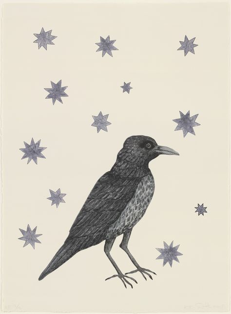 Kiki Smith. Bird with Stars. 2005 James Rosenquist, Kiki Smith, Art Et Illustration, Art And Illustration, Museum Of Modern Art, American Artists, Bird Art, Black Bird, White Envelopes