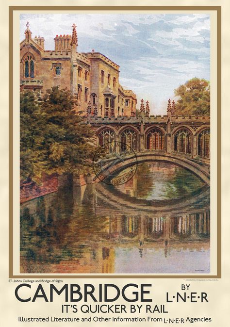 University Inspiration, St Johns College, Transportation Poster, Railway Posters, Vintage Advertising Posters, Retro Travel Poster, Cambridge University, St Johns, Vintage Poster Art