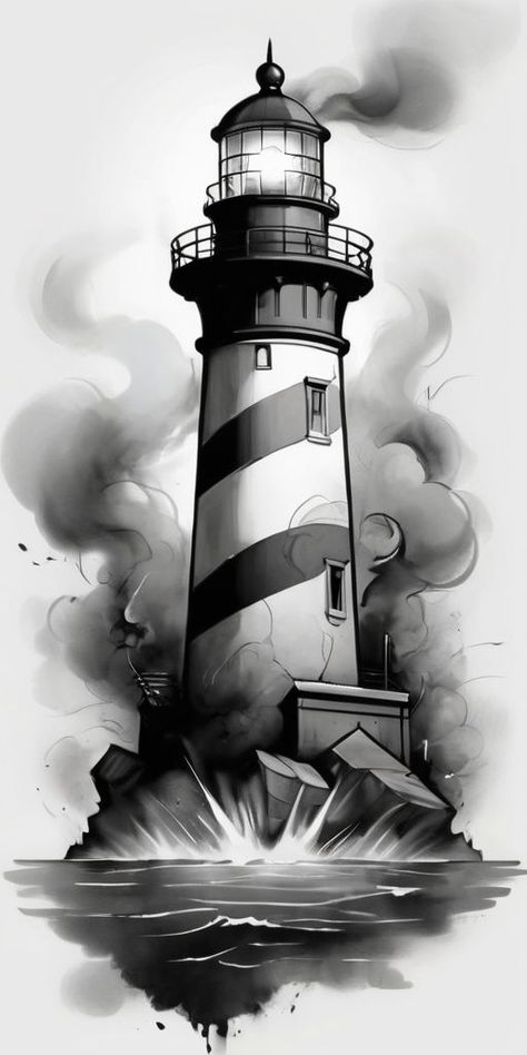 Lighthouse Drawing Tattoo, Light Tower Tattoo, Realism Tattoo Sketch, Traditional Lighthouse Tattoo Design, Light House Tattoo Design, Marian Tattoo, Lighthouse Tattoo Ideas, Lighthouse Tattoo Design, Light House Tattoo