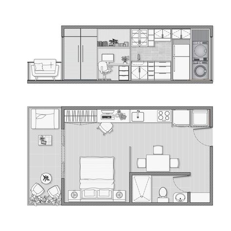 One Room Apartment Floor Plan, Apartment Floor Plans One Bedroom, Apartment Plans Architecture, 1 Bedroom Apartment Floor Plan, Drawing Floor Plans, Flat Floor Plan, Plan Studio, Studio Floor Plans, Mini Apartments