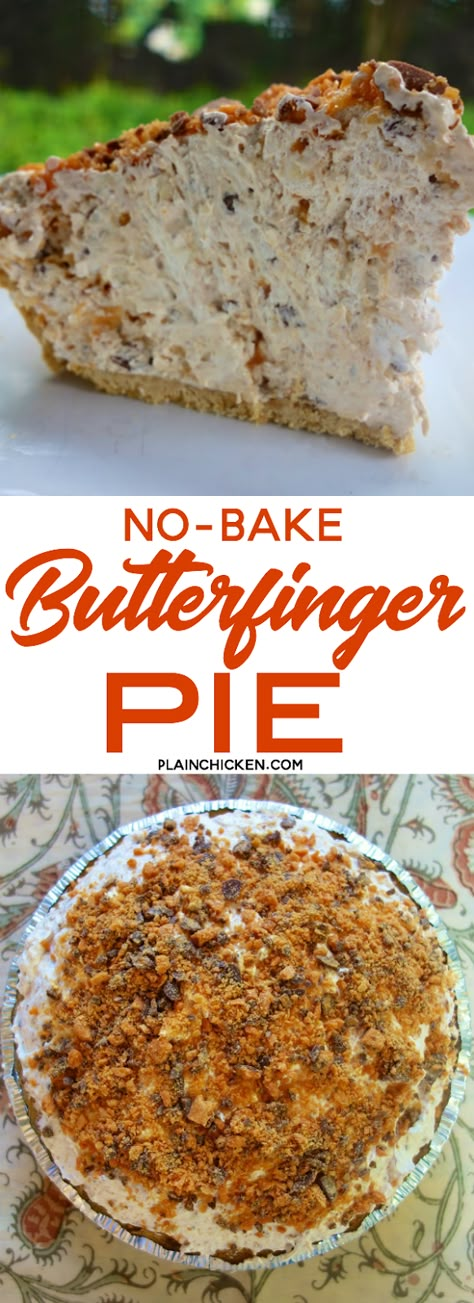 Pies With Graham Crust, No Bake Pies With Graham Cracker Crust Easy, Butterfinger Pie No Bake, Quick And Easy Pie Recipes, Easy Pies To Make, Refrigerator Pies, Pie Recipes Easy, Easy Pies, Pie No Bake