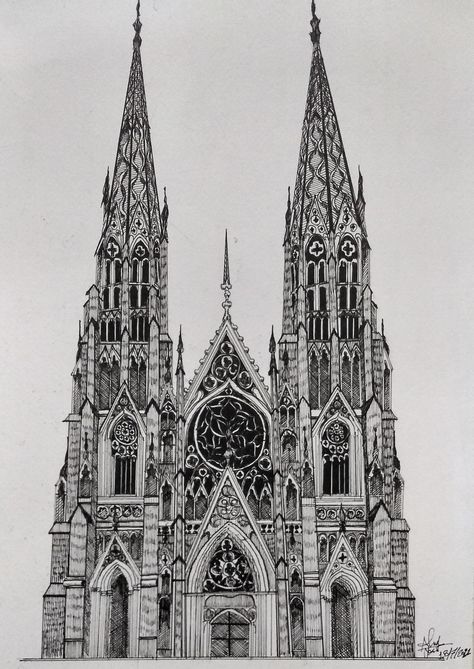 Architecture Ink Drawing, Gothic Cathedral Architecture, Ink Architecture Drawing, Architecture Sketch Ideas, Gothic Architecture Drawing Sketch, Gothic Cathedral Drawing, Cathedrals Drawing, Building Sketches Architecture, Gothic Architecture Sketch