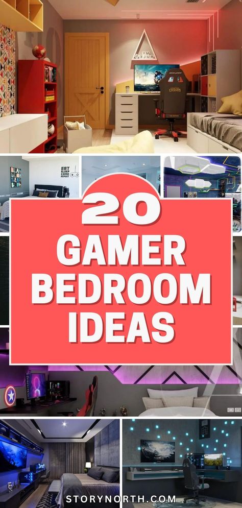 Save this pin for a gaming paradise in your own home! Discover 20 inspiring ideas to design your dream gamer bedroom. From epic wall decor to cozy gaming setups, level up your space today. #GamerBedroom #HomeDecorIdeas #DreamBedroom Gaming Corner Bedroom, Boys Video Game Bedroom, Gamer Boy Room Ideas, Kids Gaming Bedroom, Boy Gamer Bedroom Ideas, Bedroom Ideas For Gamers, Boys Gamer Bedroom Ideas, Teen Boy Gamer Bedroom, Boys Bedroom Ideas Gamer