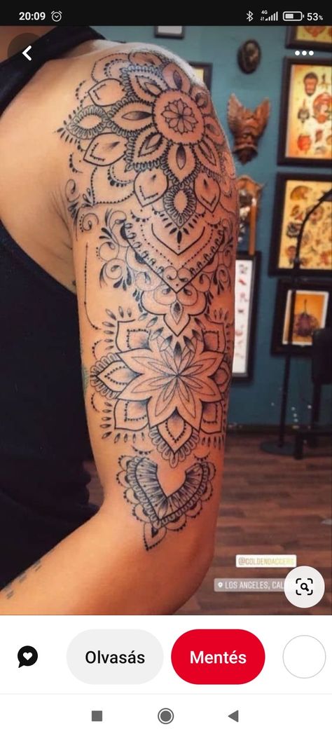 Mandala Tattoo Sleeve Women, Lace Sleeve Tattoos, Holiday Tattoo, Mandala Tattoos For Women, Tattoos Shoulder, Mandela Tattoo, Front Shoulder Tattoos, Mandala Tattoo Sleeve, Boho Tattoos