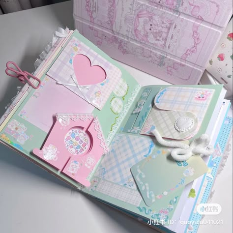 Pop Up Journal, Pop Up Scrapbook Ideas, Cute Aesthetic Room, Kpop Sanrio, Stationery Desk, Paper Doll Printable Templates, Cute Scrapbooks, Desk Inspo, Pretty Journals