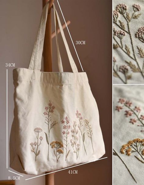 Handmade DIY Embroidery Flowers Bag (Including DIY materials) Tote Bag Stitching, Canvas Bag Embroidery, Diy Embroidery Flowers, Printed Canvas Bag, Diy Projects Gifts, Embroidered Tote Bag, Hand Embroidery Kit, Embroidered Tote, Embroidery Bags