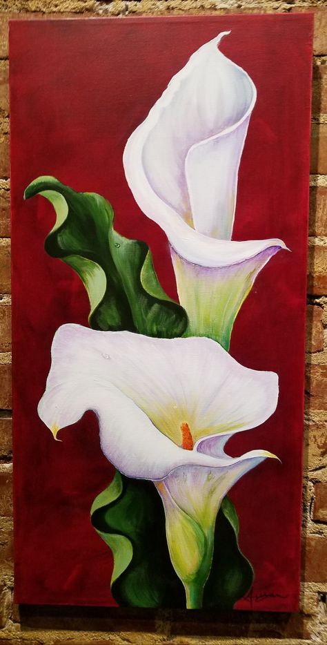 Calla Lilies Painting, Calla Lily Acrylic Painting, Cala Lily Drawings, Calla Lily Painting, Lilly Painting, Lilies Drawing, Arum Lily, Sky Art Painting, Landscape Painting Tutorial