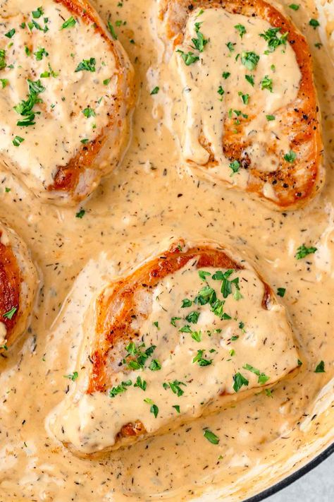 Pork Chops with Creamy Dijon Sauce Pork Chops With Heavy Cream, Ree Drummond Pecan Crusted Pork Chops, Creamy Mustard Pork Chops, Pork Chop Recipes With Mustard, Creamy Cajun Pork Chops, Sauce For Fried Pork Chops, Pork Chop With Sauce, Pork Chop Mustard Sauce, Cream Sauce For Pork Chops