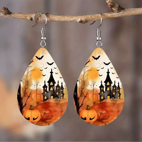 Nwt! Happy Halloween Designs Teardrop Earring. Halloween Party Gifts, Jewelry For Girls, Pumpkin Spider, Painted Jewelry, Halloween Designs, Autumn Painting, Cute Pumpkin, Halloween Girl, Bottle Art