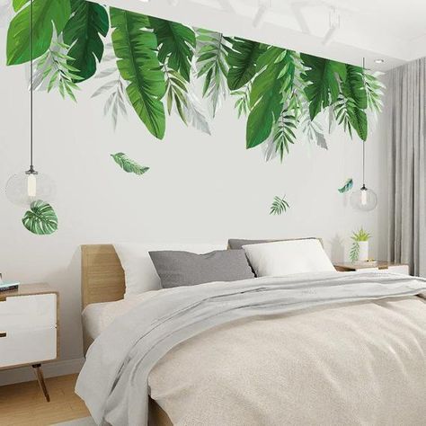 Plant Mural, Office Wall Decals, Diy Wall Stickers, Diy Wand, Wall Decals For Bedroom, Wall Painting Decor, Leaf Wall, Wall Stickers Bedroom, Wall Stickers Living Room