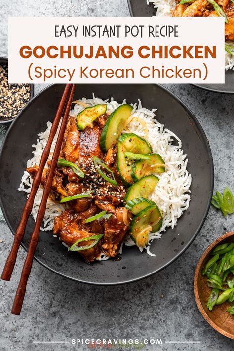 Gochujang Chicken is a one-pot meal in which chicken is marinated with Korean spice paste, then cooked and served alongside pickled cucumber. Spicy Chicken Bulgogi Recipe, Gojuchang Recipe, Gochujang Chicken Recipe, Gochujang Recipe Chicken, Chicken Bulgogi Recipe, Instant Pot Asian Recipes, Chicken Bulgogi, Gochujang Recipe, Spicy Korean Chicken