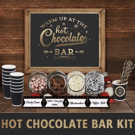 Decorations For Christmas Party, Hot Chocolate Party, Hot Chocolate Sign, Christmas Gift Exchange Games, Make Your Own Chocolate, Diy Hot Chocolate, Gift Exchange Games, White Chocolate Candy, Decorations For Christmas