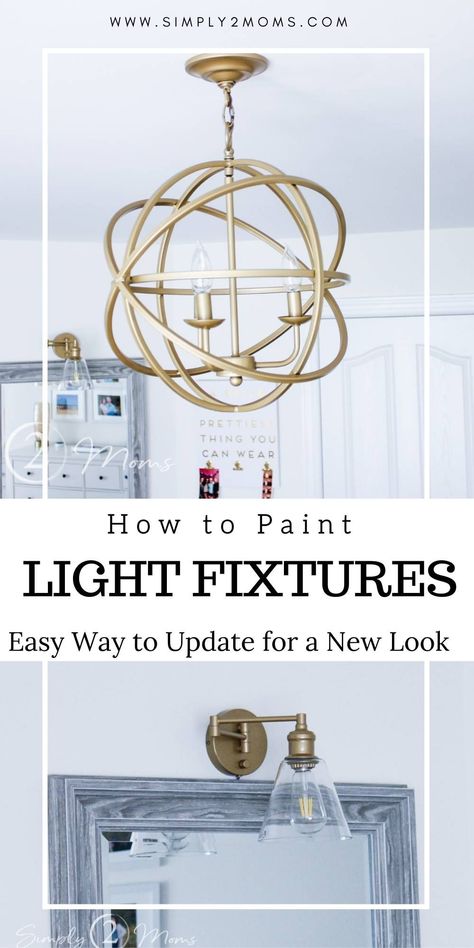 Spray Painted Chandelier, Spray Painting Light Fixtures, Best Gold Spray Paint, Nickel Light Fixtures, Painting Light Fixtures, Painted Chandelier, Chandelier Makeover, Girls Bedroom Makeover, Gold Light Fixture