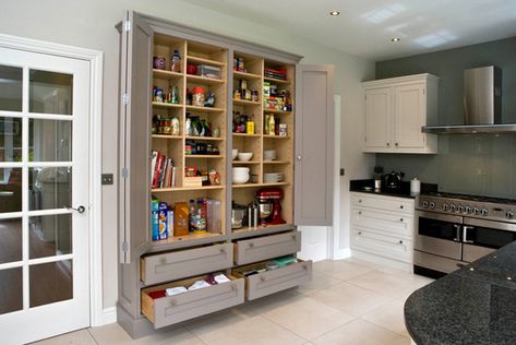 20 Astounding Kitchen Cupboards Design | Home Design Lover Stand Alone Kitchen Pantry, Kitchen Cupboards Design, Stand Alone Pantry, Cupboards Design, Kitchen Standing Cabinet, Pantry Cabinet Free Standing, Free Standing Kitchen Cabinets, Deep Pantry, One Wall Kitchen