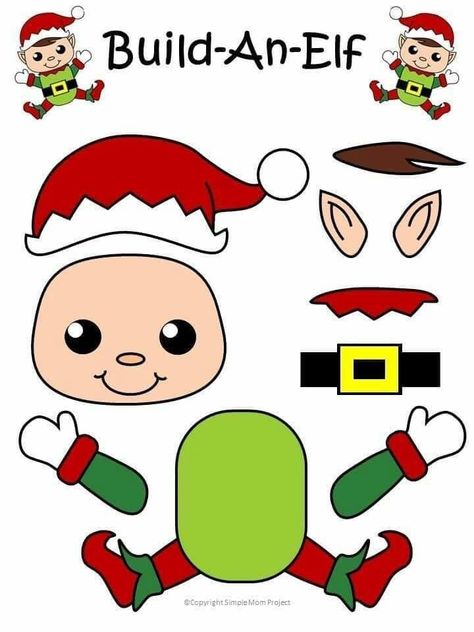 Elf Template, Oppgaver For Barn, Free Christmas Crafts, Elf Crafts, Diy Christmas Ornament, Christmas Hats, Preschool Christmas, Snowman Crafts, Crafts For Kids To Make