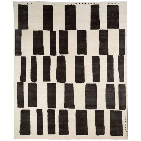 Graphic Black and White Wool Area Rug | From a unique collection of antique and modern central asian rugs at https://www.1stdibs.com/furniture/rugs-carpets/central-asian-rugs/ Black And White Carpet, Graphic Black And White, Graphic Rug, Black White Rug, Asian Rugs, Rugs Usa, 8x10 Area Rugs, Carpet Design, Silk Rug