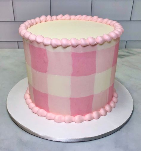 Pink Gingham Birthday Cake, Pink Gingham Cake, Gingham Birthday Cake, Gingham Cake, Pink Smash Cake, Pink Smash Cakes, Checkered Cake, Plaid Cake, Fancy Baby Shower