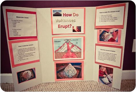 You know how we're an art family...: first science fair project 1st Grade Science Fair, Volcano Science Fair Project, Science Fair Poster, Volcano Science Projects, Volcano Project, Kids Science Fair Projects, Science Fair Board, Volcano Projects, Science Fair Projects Boards